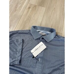 Collars And Co Short Sleeve Polo Shirt Blue Houndstooth   Size XL